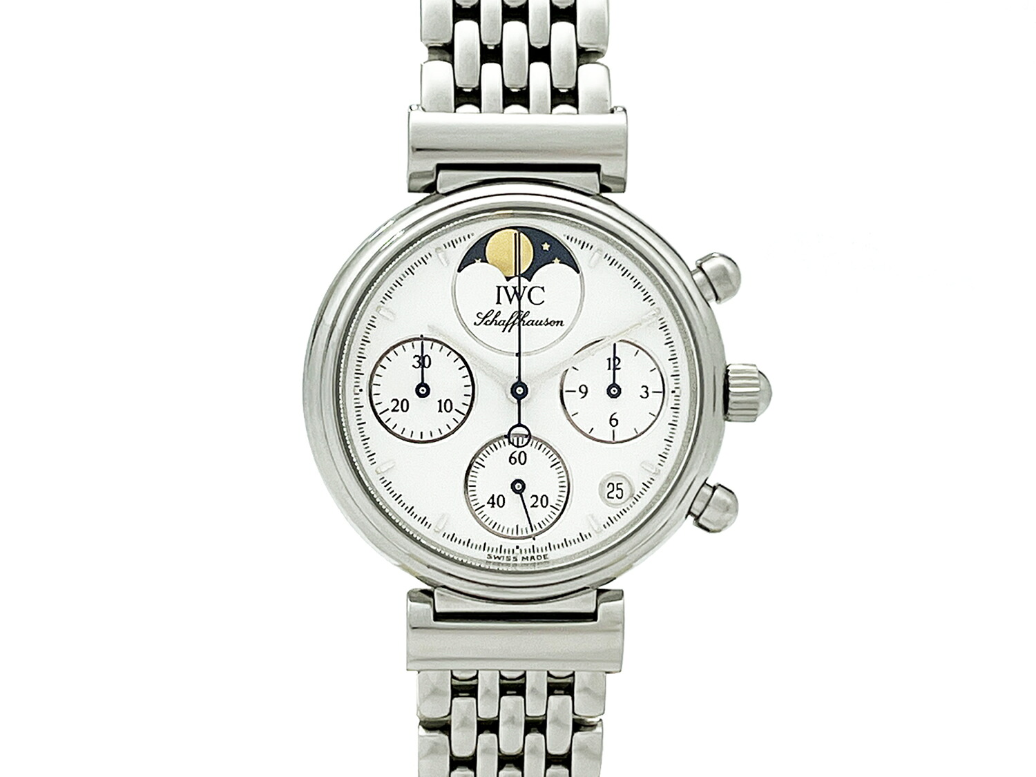 【中古】IWC リトル ダヴィンチ クロノグラフ IW373606 クォーツ SS レディース ホワイト文字盤 仕上げ・電池交換済|すぎ質店 店