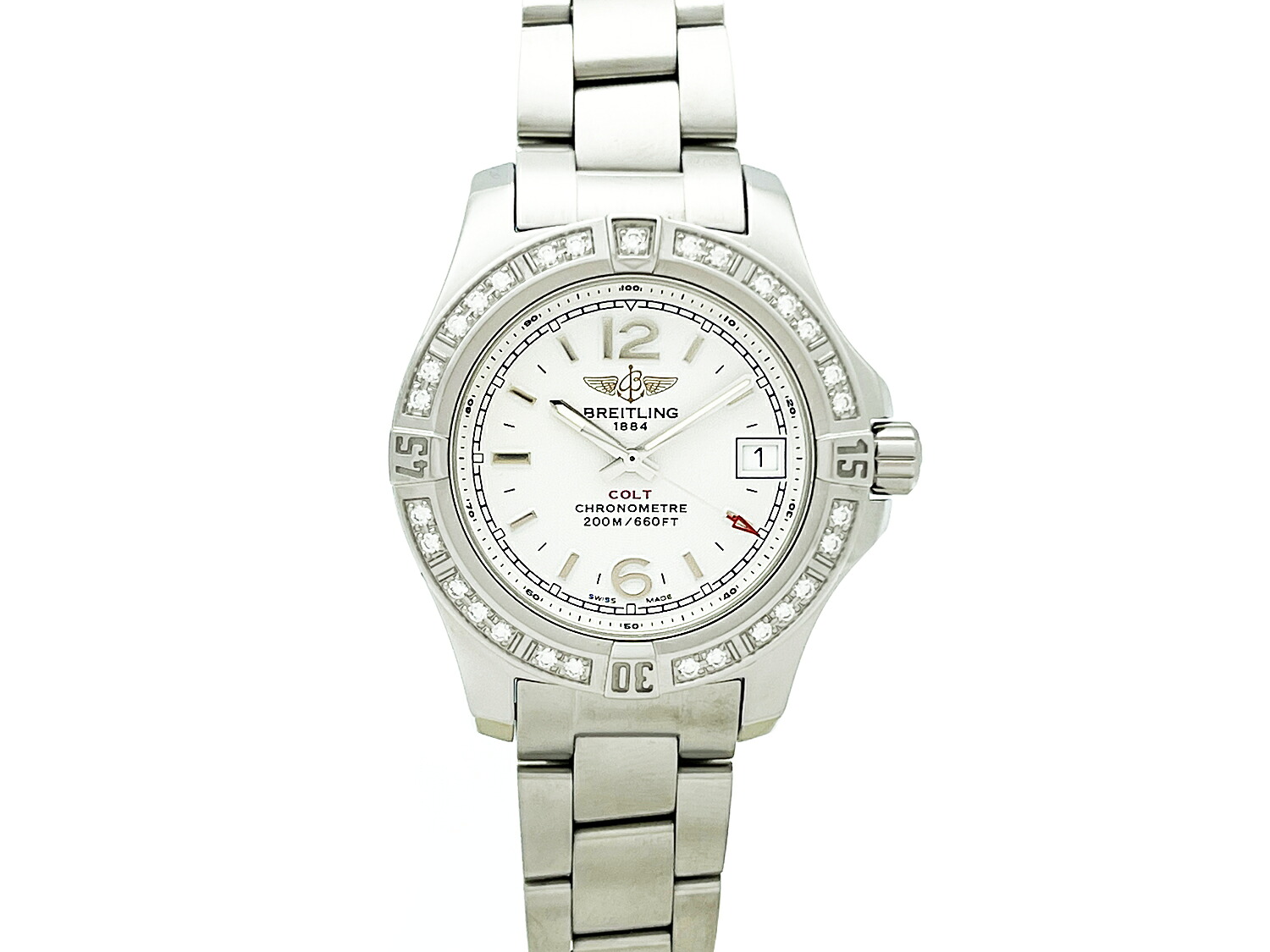 【中古】ブライトリング BREITLING コルトレディ A77388 ダイヤベゼル SS クォーツ ホワイト文字盤 ポリッシュ・電池交換済