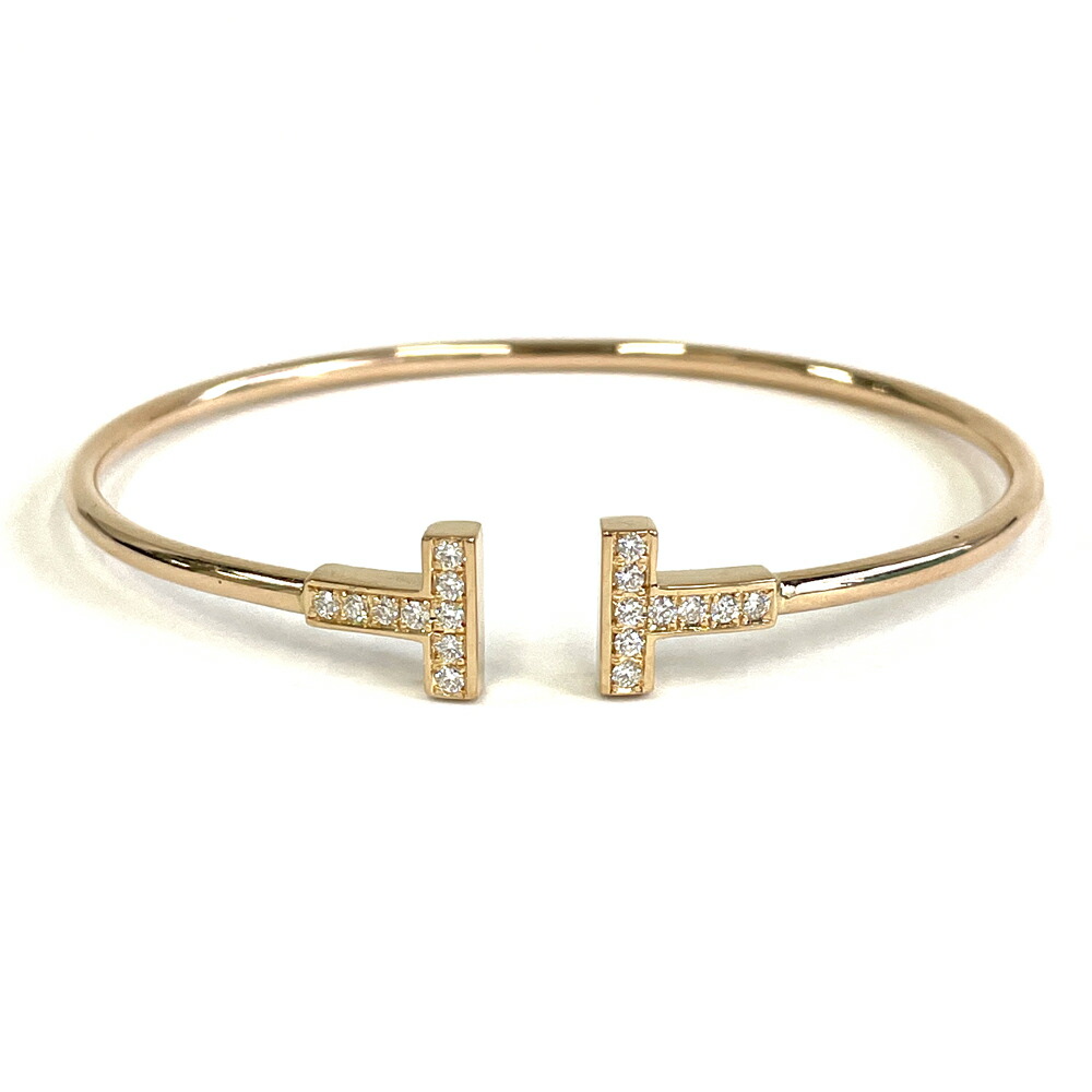 【中古】ティファニー　TIFFANY&Co. T ワイヤー ブレスレット　K18PG　ピンクゴールド　ダイヤ　7.8g　箱付｜すぎ質店　店