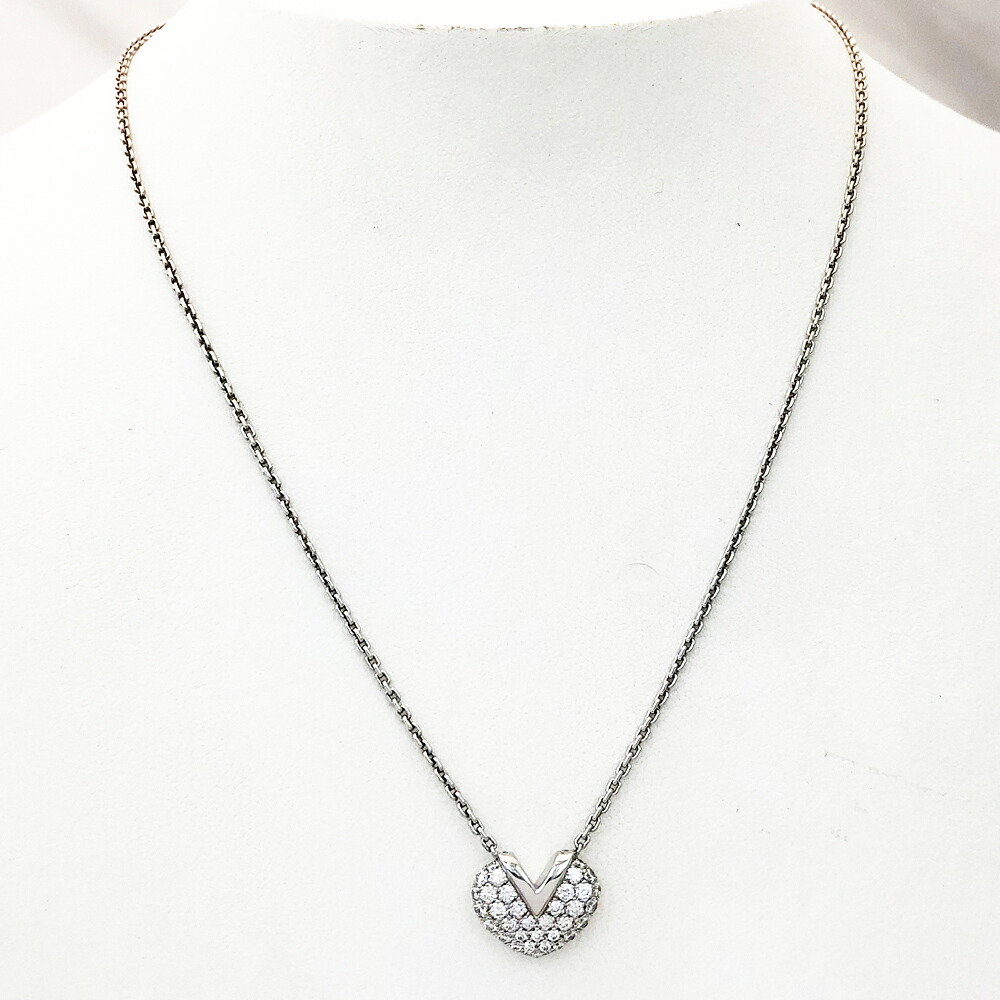 【中古】ルイヴィトン LOUIS VUITTON Vハート ダイヤ K18WG ネックレス｜すぎ質店　店
