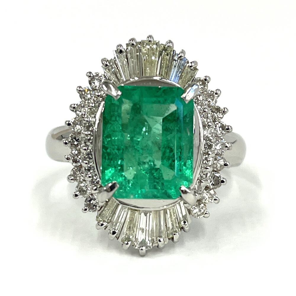 Pt.900 エメラルドとダイヤモンドのリング PT900 エメラルド ダイヤモンド リング : ジェムキャッスル ゆき