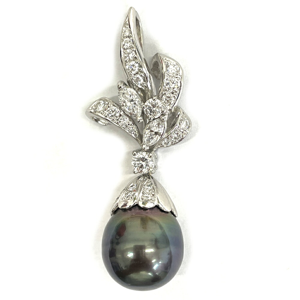 【中古】 QUEEN JEWELRY クイーンジュエリー ブラックパール 黒真珠 Pt950 ダイヤモンド ペンダント トップ 13.1g|すぎ質店 店