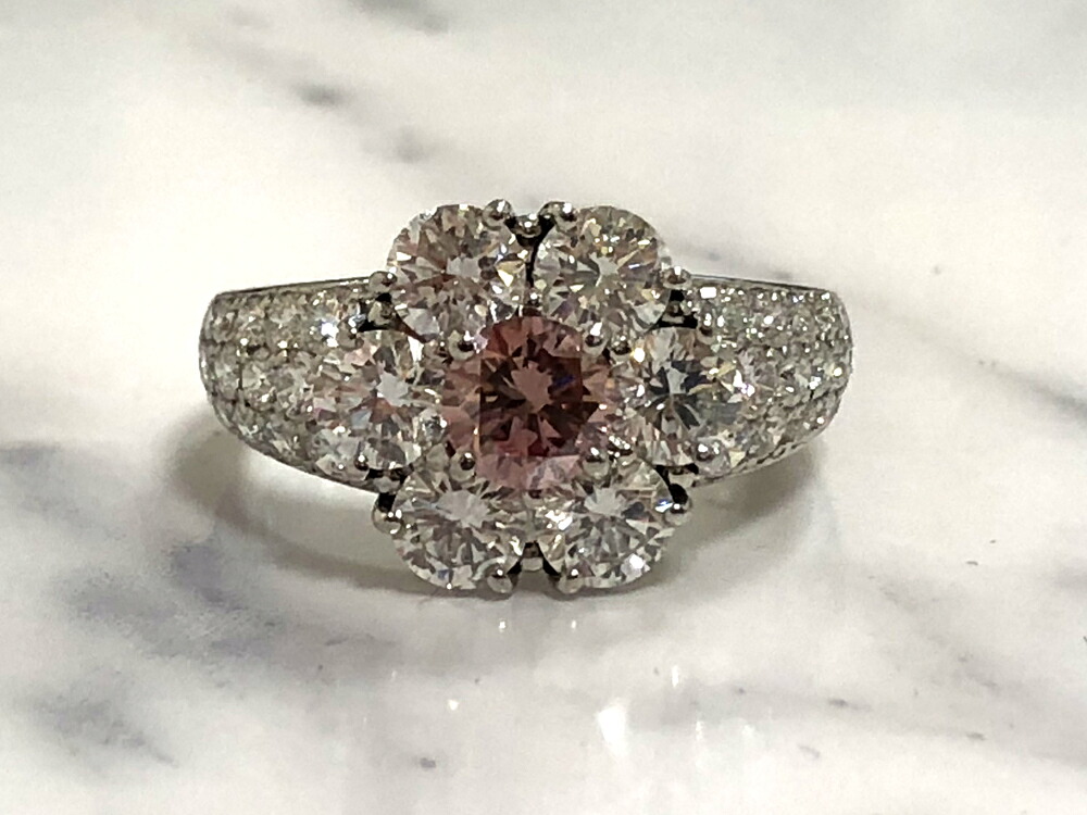 【中古】pt900リング ダイヤ リング ピンクダイヤ 指輪 レディース ジュエリー ダイヤ ピンクダイヤ FANCY DEEP ORANGY PINK VS2 0.50ct 脇石 2.40ct 6.9g 10号|すぎ質店 店