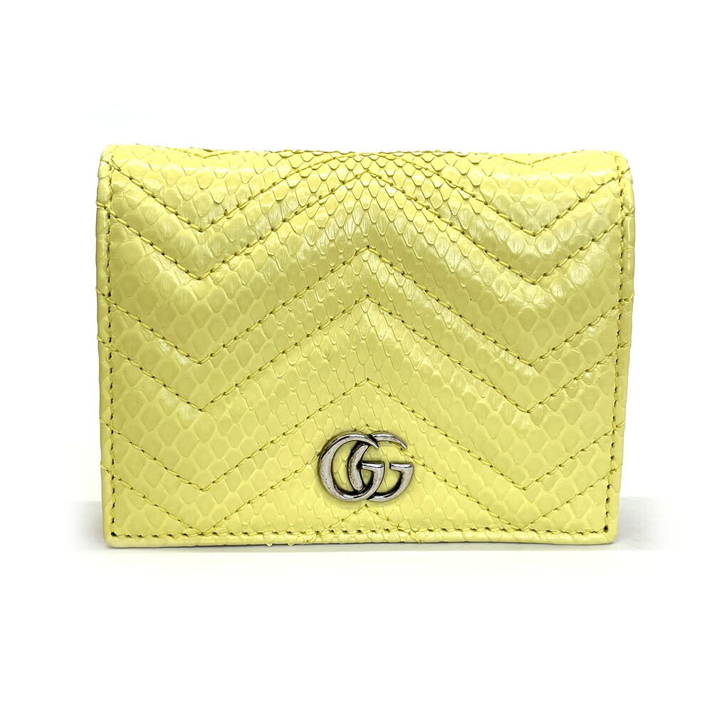 【中古】グッチ　GUCCI　二つ折り財布　パイソンレザー　イエロー　ミニ財布　箱付き　未使用｜すぎ質店　店