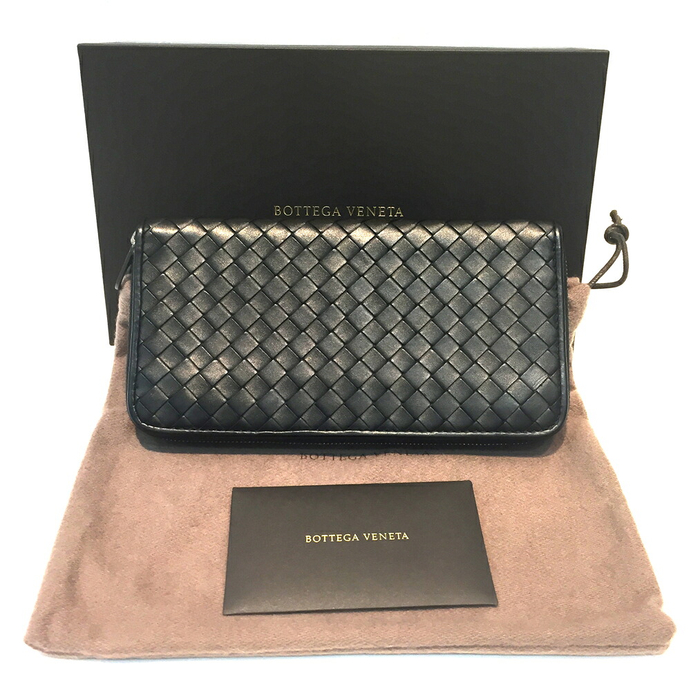 【中古】 ボッテガヴェネタ BOTTEGA VENETA イントレチャート 510643 V4651 1000 ラウンドジッパー 長札入れ 黒いこと 財布・ケース-バッグ・小物・ブランド雑貨-メンズ財布