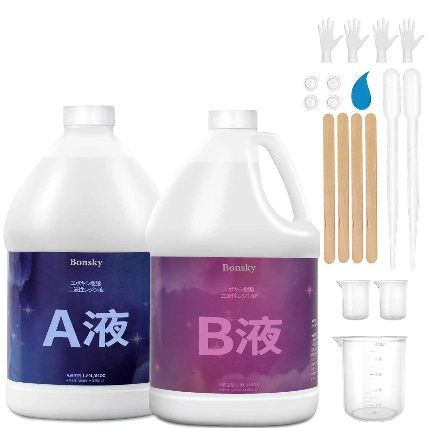 エポキシ樹脂 2液性 4.3kg/128ozエポキシ樹脂レジン液 大容量 (A液+B液) 体積比1:1 高い透明 高硬度 黄変しにくい 操作簡単 自然硬化 エポキシ樹脂 コーティング樹脂 木材キャスティング 高い光沢【Bonsky正規代理店】