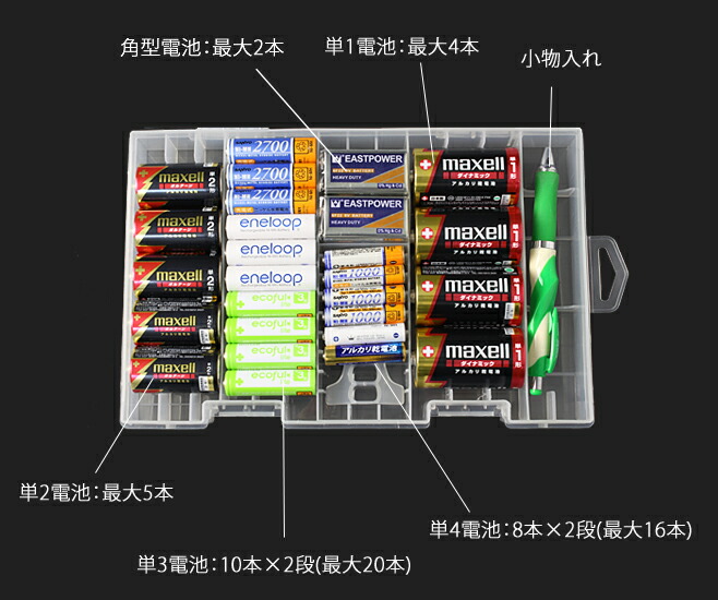 楽天市場 乾電池 収納ケース 電池ケース 乾電池ケース 単1 単2 単3 単4 角型 対応 電池 充電池 収納 ケース エネループ 整理 便利 スッキリ Er Batterycase 送料無料 スグポチ