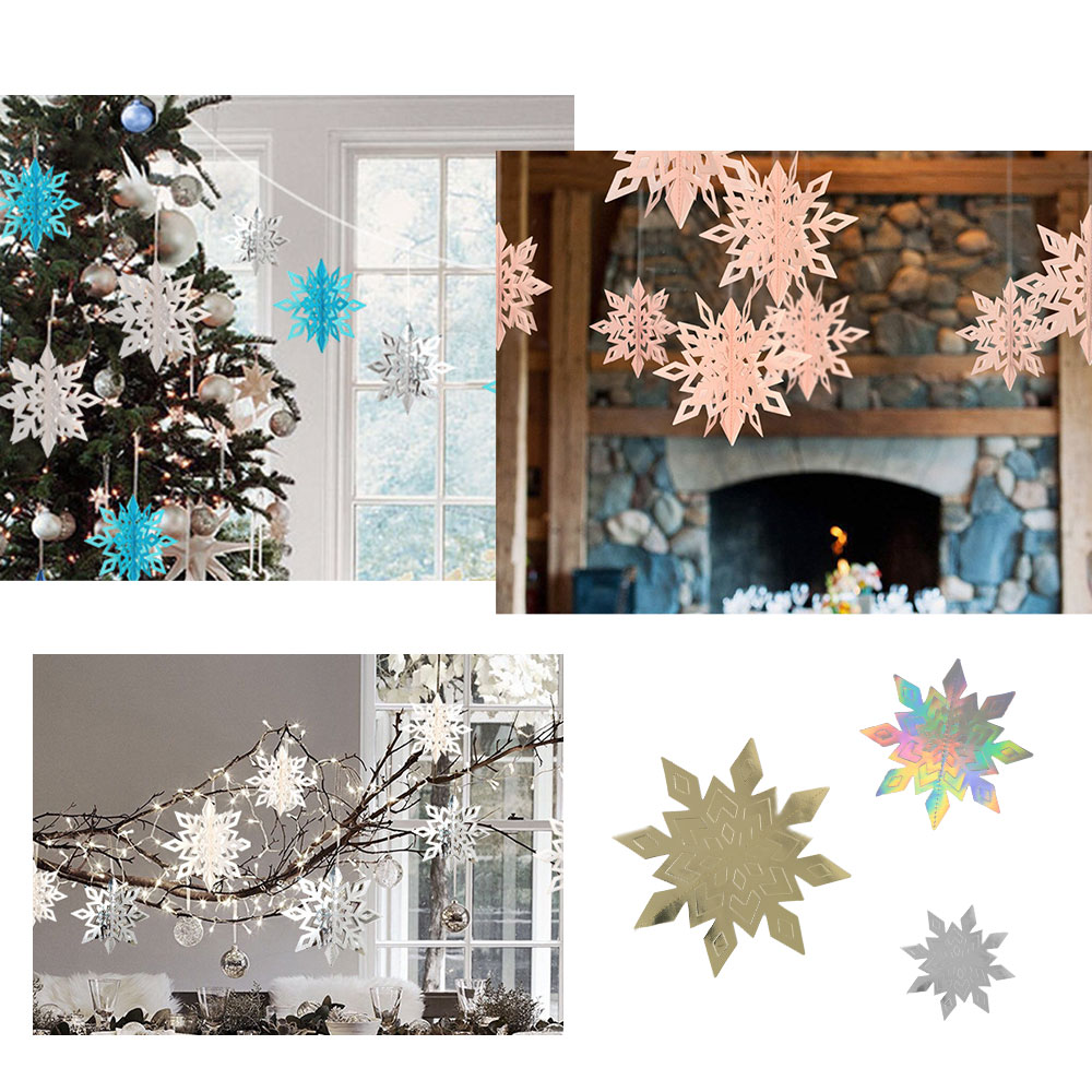 立体結晶ガーランド 6枚セット 飾り付け ガーランド 紙 雪の結晶 パーティー 3サイズ 立体 クリスマス 3d 誕生日 飾り