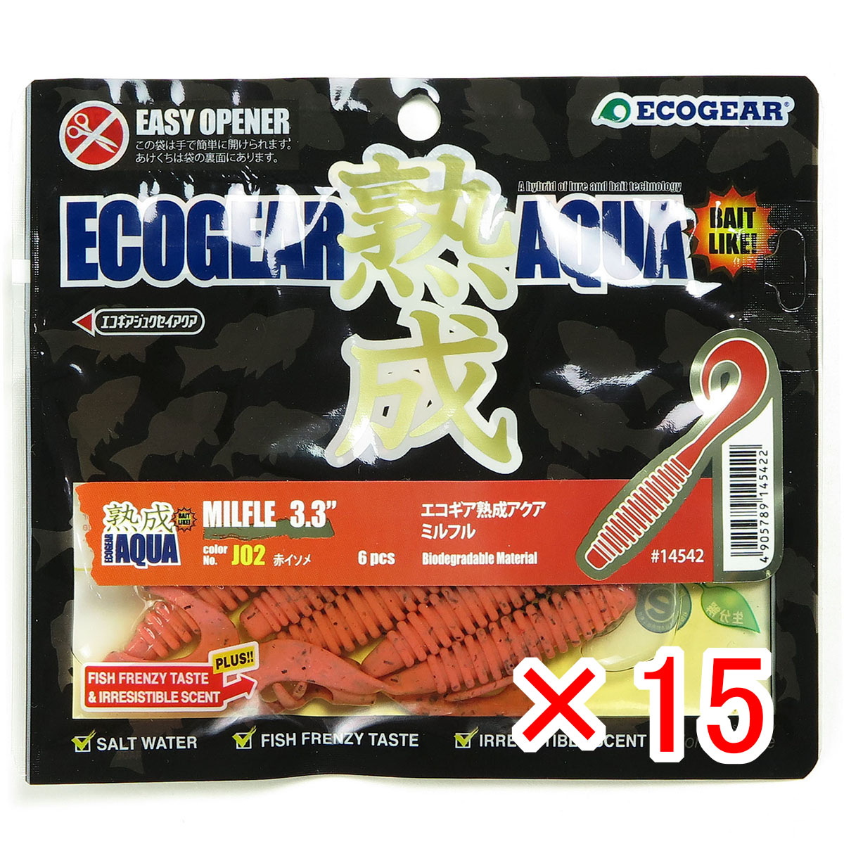 【 まとめ買い ×15個セット 】 「 エコギア Ecogear 熟成アクア ミルフル 3.3インチ J02 赤イソメ 」 【 送料無料 】 【  月間MVP \u0026 月間優良ショップ ダブル受賞店 】 釣具 釣り具 ワーム 釣り用品