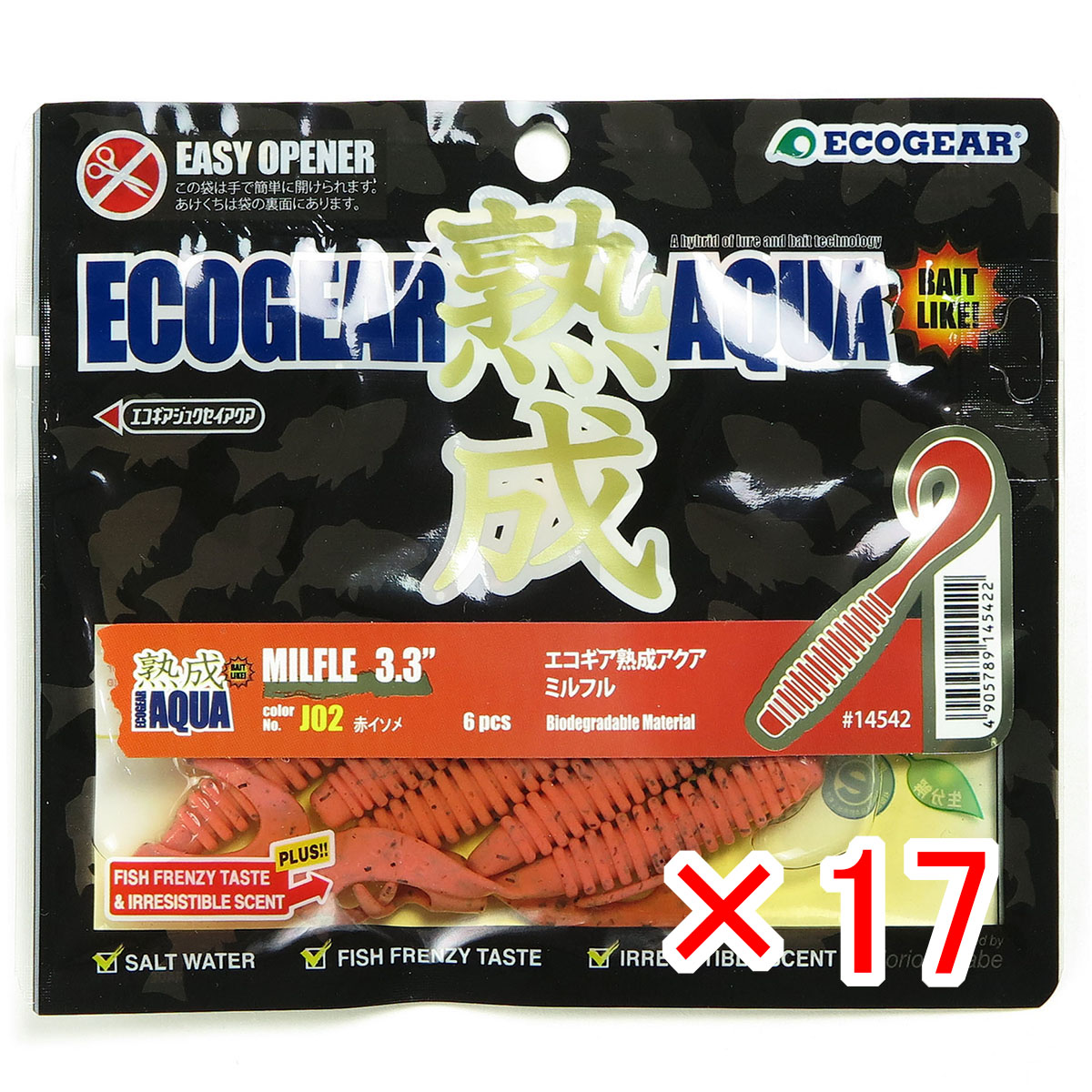 【 まとめ買い ×17個セット 】 「 エコギア Ecogear 熟成アクア ミルフル 3.3インチ J02 赤イソメ 」 【 送料無料 】 【  月間MVP \u0026 月間優良ショップ ダブル受賞店 】 釣具 釣り具 ワーム 釣り用品