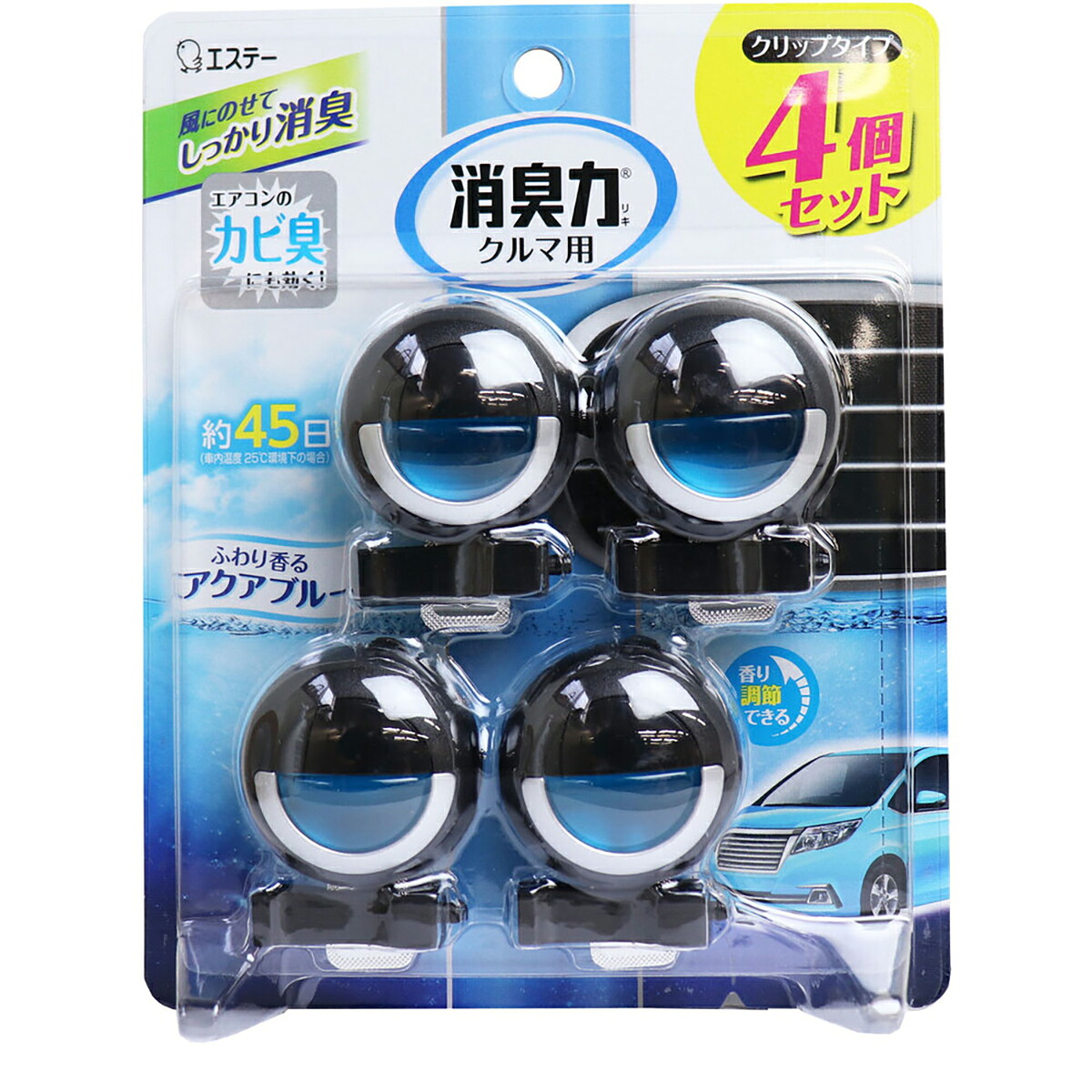【 まとめ買い10個セット 】 消臭力 クルマ用 クリップタイプ ふわり香る アクアブルー 3.2mL×4個セット 【 送料無料 】