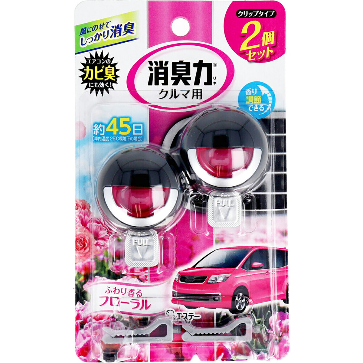 【 まとめ買い15個セット 】 消臭力クルマ用 クリップタイプ ふわり香る フローラル 3.2mL&times;2個セット 【 送料無料 】｜日用品・釣具・文具のすぐる屋本舗