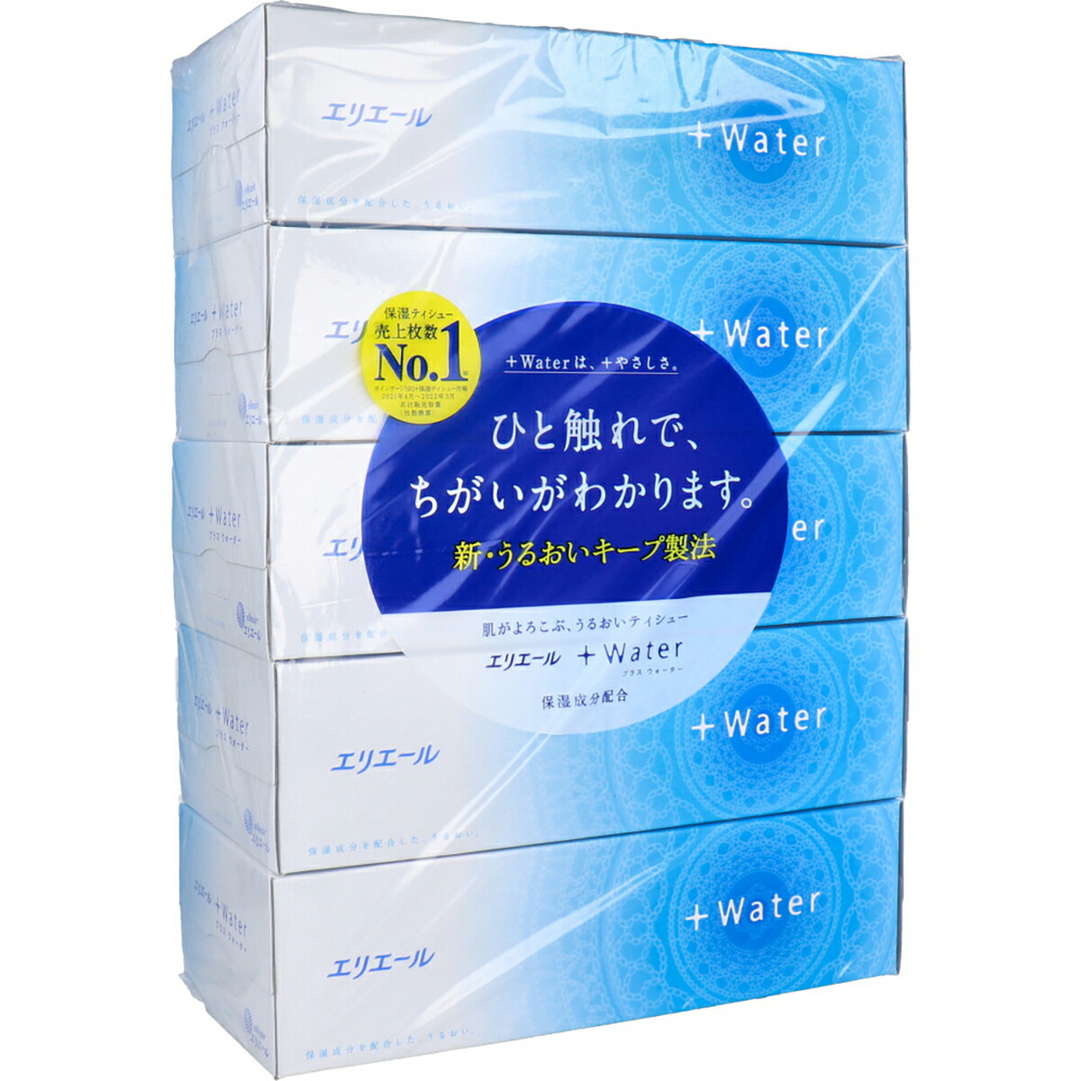 【 まとめ買い10個セット 】 エリエール +Water(プラスウォーター) ティシュー 360枚(180組)×5個パック 【 送料無料 】
