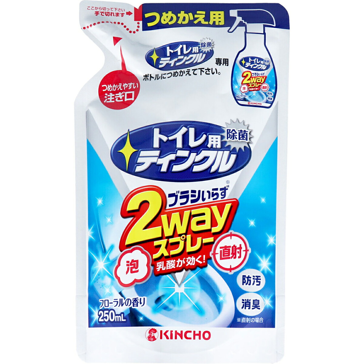 【 まとめ買い12個セット 】 金鳥 トイレ用ティンクル 直射・泡 2Wayスプレー フローラルの香り 詰替用 250mL 【 送料無料 】