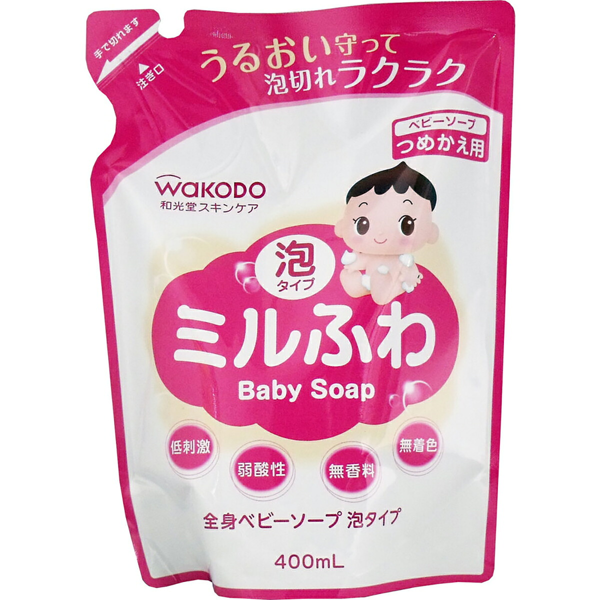 【 まとめ買い12個セット 】 和光堂 ミルふわ 全身ベビーソープ 泡タイプ 詰替用 400mL 【 送料無料 】｜日用品・釣具・文具のすぐる屋本舗