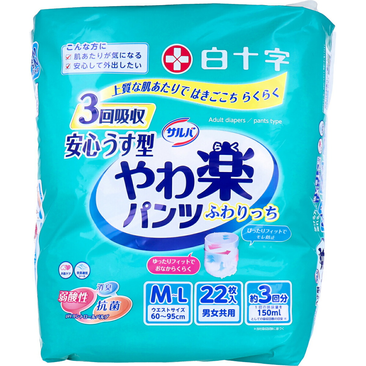 【 まとめ買い2個セット 】 サルバ 安心うす型 やわ楽パンツ M-Lサイズ 22枚入 【 送料無料 】