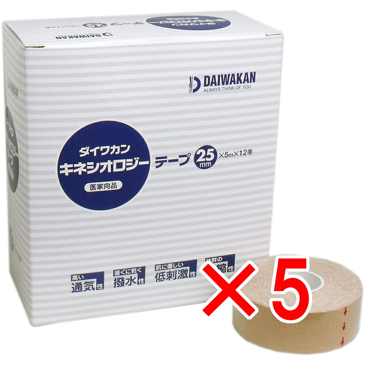 【 まとめ買い5個書き割り 】 キネシオロジーテープ 御医者さん向品 25×5m×12巻 【 貨物輸送無料 】
