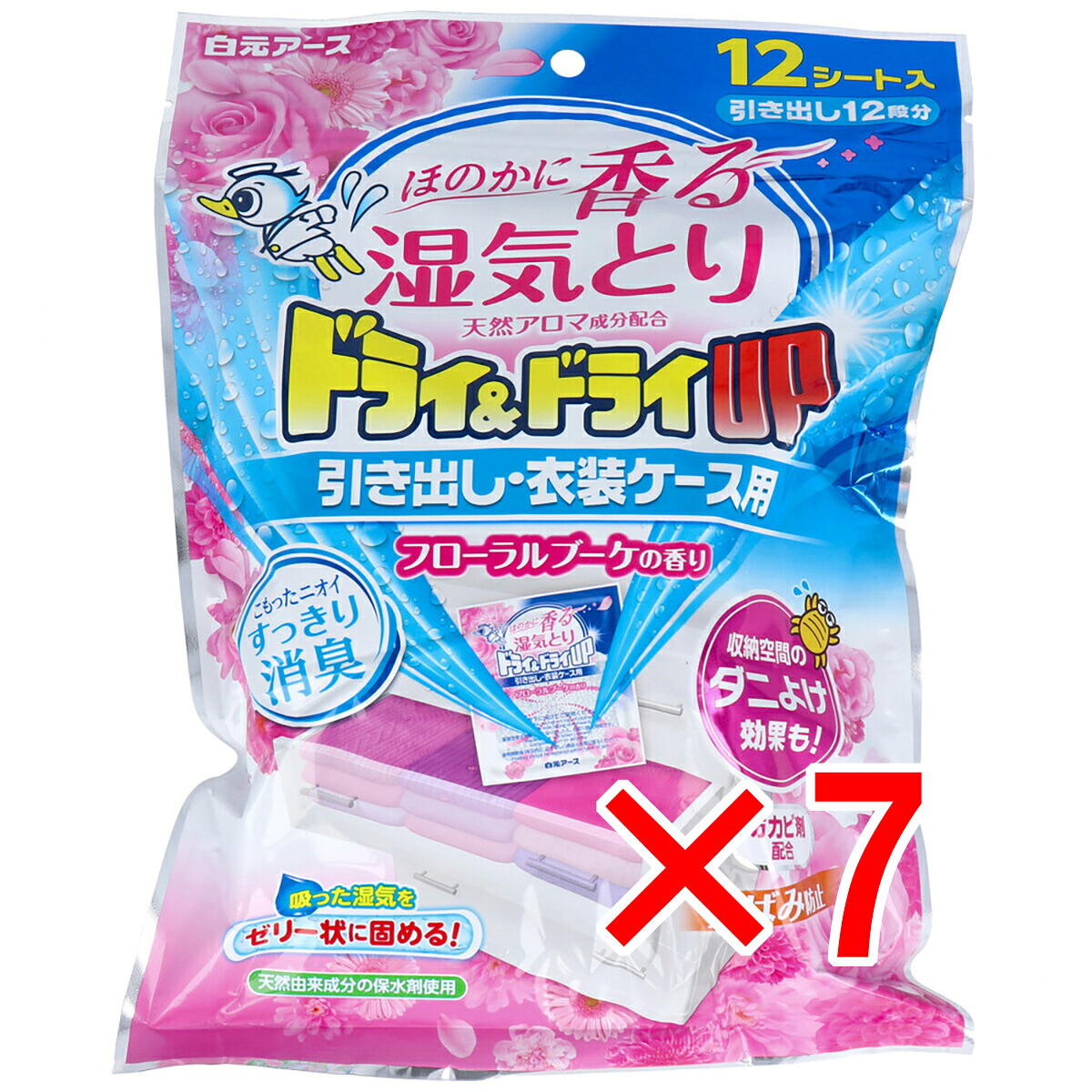 【 まとめ買い7個セット 】 ドライ＆ドライUP 引き出し・衣装ケース用 フローラルブーケの香り 12シート入 【 送料無料 】