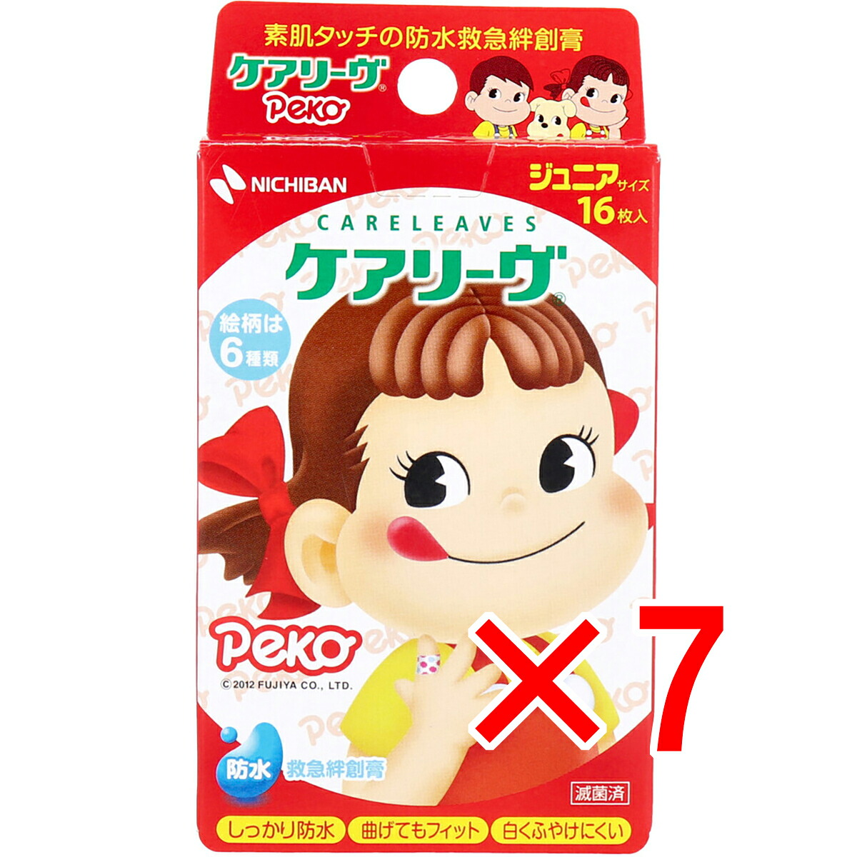 【 まとめ買い7個セット 】 ケアリーヴ ペコちゃん 防水タイプ ジュニアサイズ 16枚入 【 送料無料 】