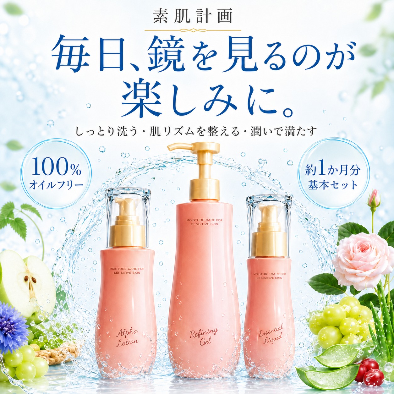 【素肌計画】スキンケアセット 薬用 化粧水 保湿ゲル セット AHA フルーツ酸 乾燥肌 敏感肌 シミ くすみ ターンオーバー 保湿 うるおい 透明感 医薬部外品 美白 毛穴 お得 まとめ買い|素肌計画