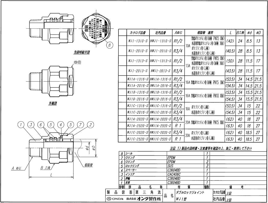 楽天市場 オンダ樹脂管継手 ダブルロックジョイント 黄銅製wj1型 テーパーおねじ継手 R3 4ネジ 樹脂20ミリ用 Pex架橋ポリエチレン管pn15 専用 埋設不可 水道屋さん