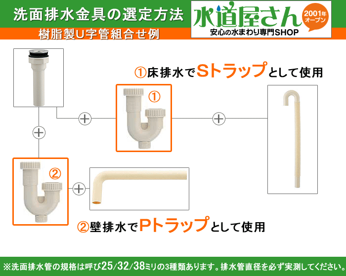 楽天市場 洗面排水部品 トラップu字管 床壁排水兼用 呼び32ミリ 樹脂製 両側差込み接合 4355 水道屋さん