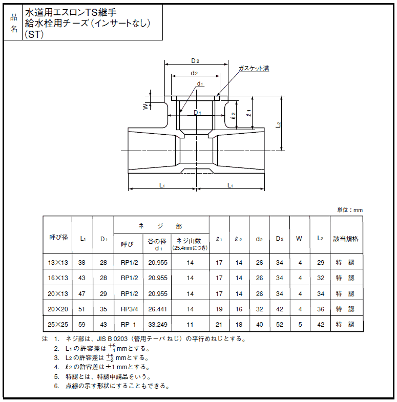 楽天市場 給水用 硬質塩化ビニール継手 Ts水栓チーズ 呼び20ミリ Rp3 4塩ビネジ 水道屋さん