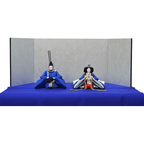 送料込 ひな人形 ３点セット 親王毛せん飾り きよら 青 京十番 三五 スカイブルー 雲立小 銀屏風 紺毛せん kb36bl 132458330 