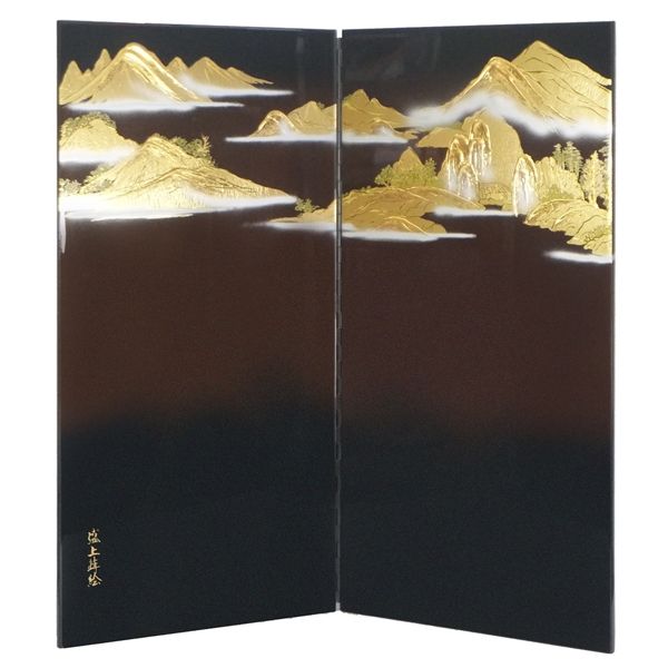 ひな人形 ひな道具 単品 部品 売り 二曲屏風 古代黒ぼかし屏風盛上山水 270198
