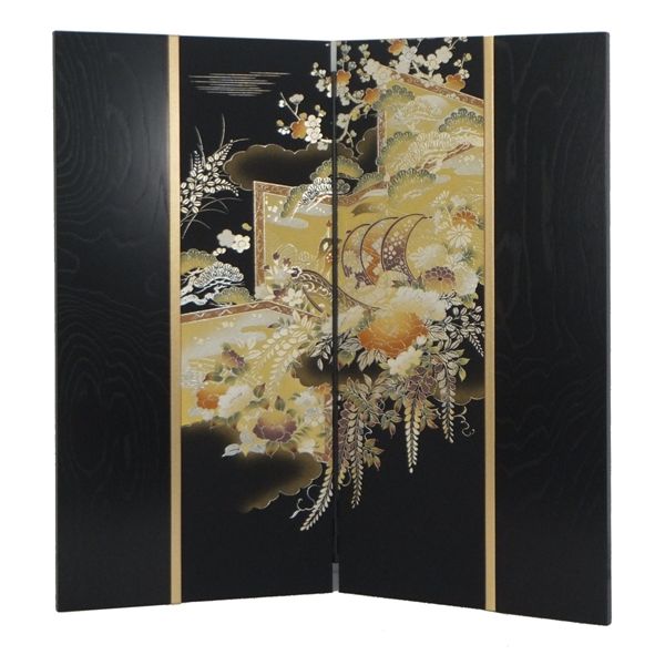 ひな人形 ひな道具 単品 部品 売り 二曲屏風 和らぎYM 60-30-03 黒消京洛宝舟 302127