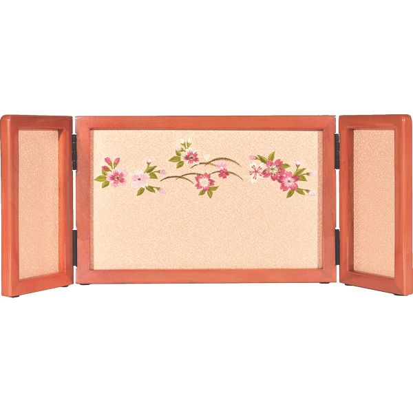 屏風 6号三曲 刺繍露芝桜 ピンク 高さ18cm ×中幅28cm ×袖幅10cm 160703