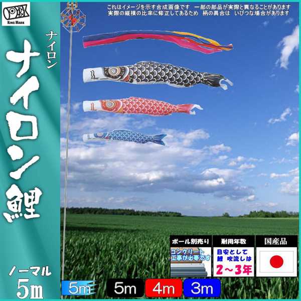 鯉のぼり キング印鯉 1111650 五色吹流し ノーマルセット 5m3匹 
