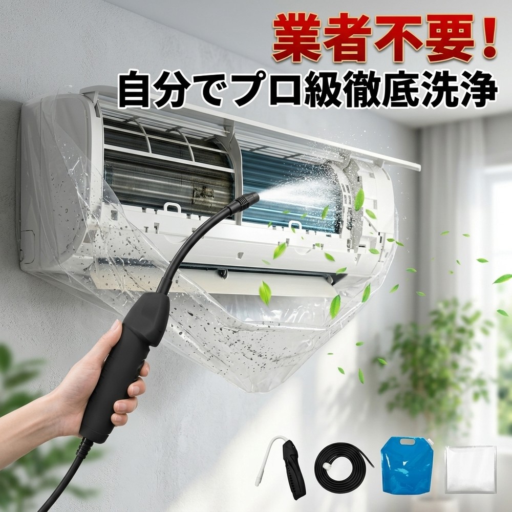 【水漏れ防止カバー付き】エアコン 洗浄 キット 掃除 クリーニング セット 高圧洗浄機 コードレス 充電式 洗浄ガン 噴霧器 給水ホース クリーナー 消臭 業務用 プロ仕様 カビ取り クーラー ファン フィルター 電動スプレー 汚れ除去 簡単 全メーカー エアコン掃除セット エコ｜スイカ2号店