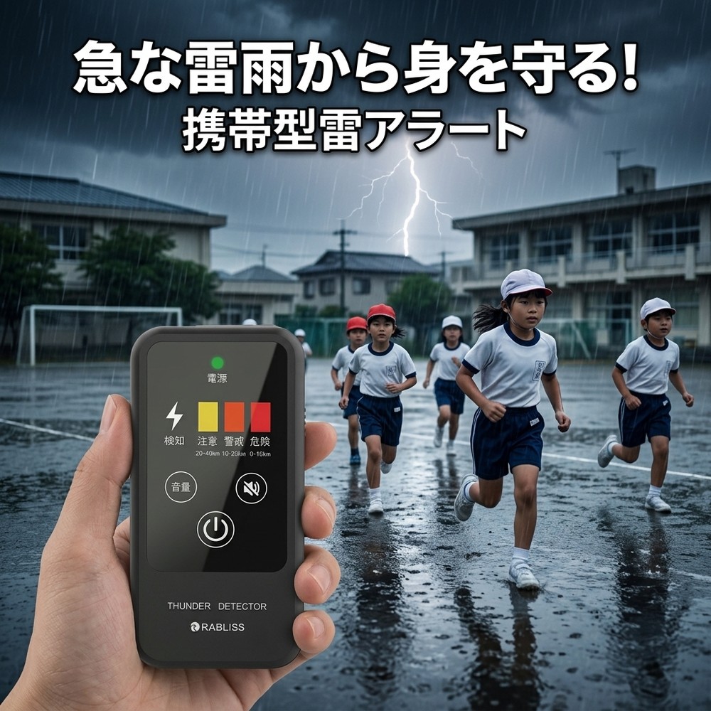 雷検知器 雷探知機 雷警報器 雷アラート 最大40km先検知 高精度センサー 光 音 振動 3段階アラーム 小型 コンパクト 軽量 43g 持ち運び IP54 防水 防塵 防滴 屋外 室内 学校 部活動 建設 現場作業 落雷 防災 安全 BCP対策 かみなり 雷ガード 雷 探知器|スイカ2号店