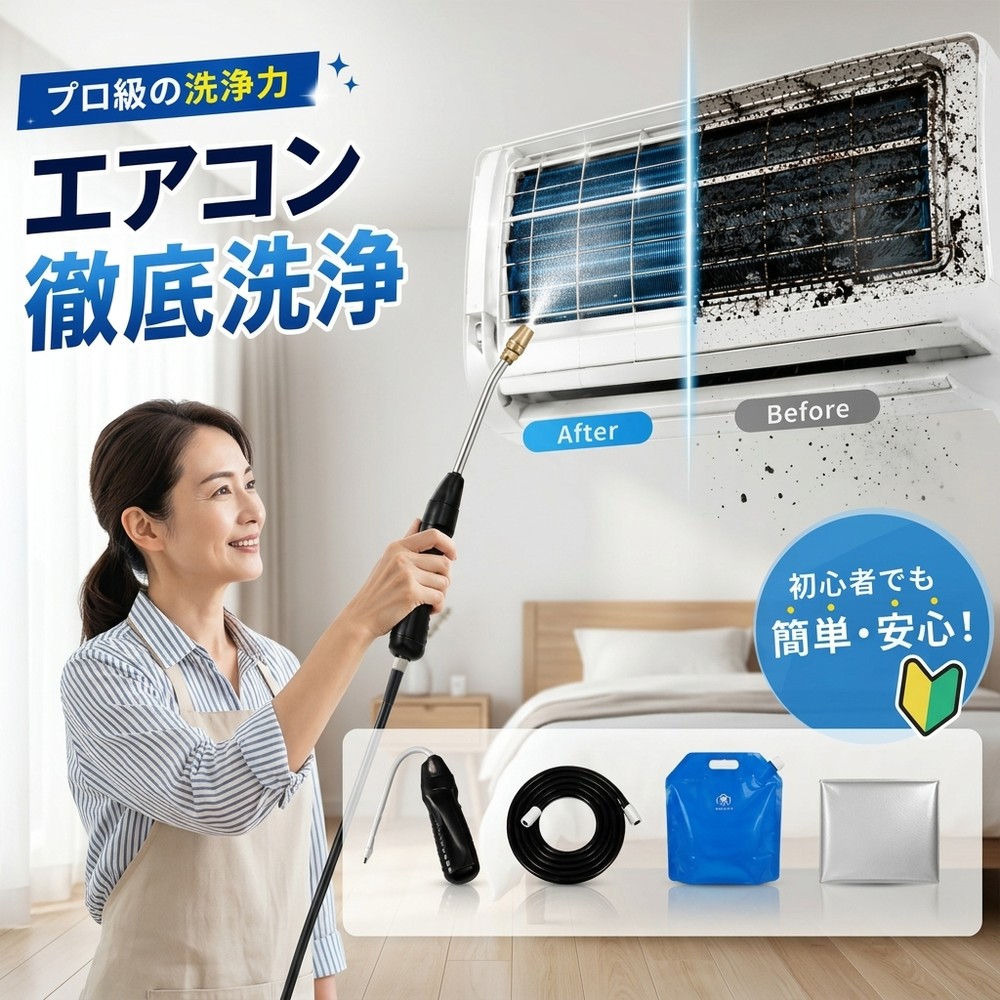 【2026年モデル】【当日出荷】 エアコン洗浄セット エアコン掃除セット エアコンクリーニングキット エアコン洗浄キット コードレス 高圧洗浄機 充電式 洗浄ガン ポータブル洗浄ガン 電動スプレー 高圧噴霧器 エアコン洗浄 排水ホース付き DIY カビ取り|スイカ2号店