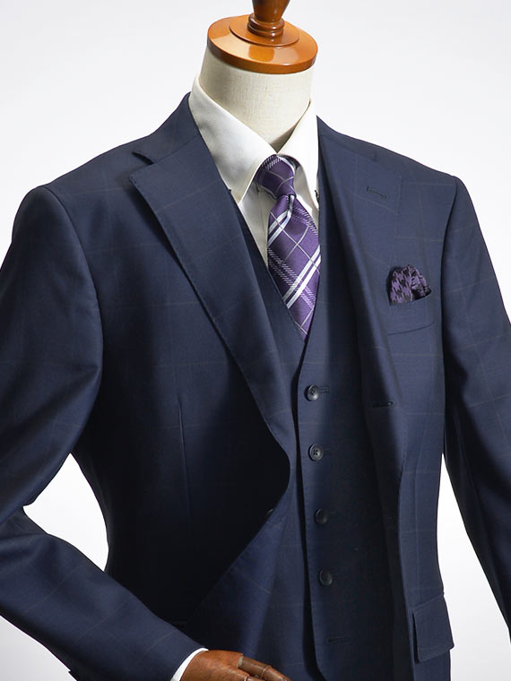 【楽天市場】スリーピーススーツ ウール100％ SUPER110's 段返り3ツボタン スーツ メンズ セミワイド