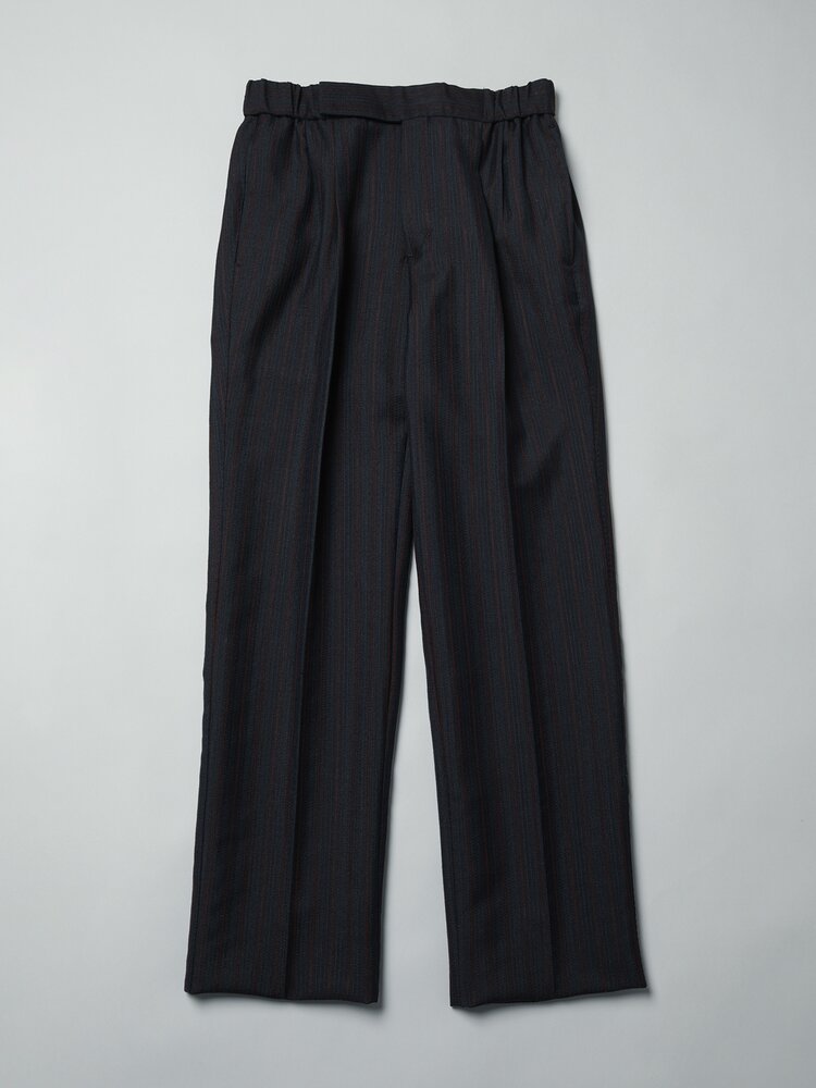 メンズ GOOVI ツータックストレート パンツ ネイビー系 オールシーズン 春夏 秋冬 ズボン ウールモヘア カラーストライプ ビジネス カジュアル オフィス スラックス ストレート ウエスト：ゴム ドローコード まで裏地