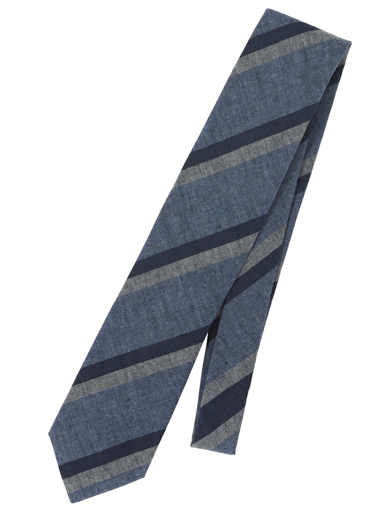 ネクタイ Atelier F&B リネンコットン ストライプ ネイビー系 スーツスクエア|SUITSQUARE