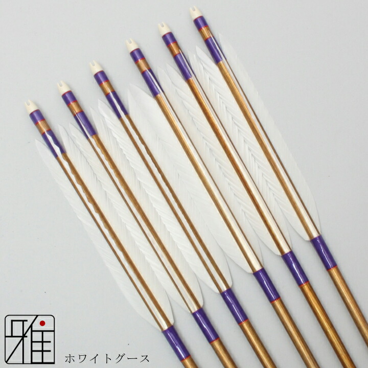 弓道 矢 ジュラルミン矢 6本組 ホワイトグース 2015シャフトバンブーカラー 矧糸：紫系 【送料無料】 翠山弓具店 suizan すいざんきゅうぐてん【YA20854】