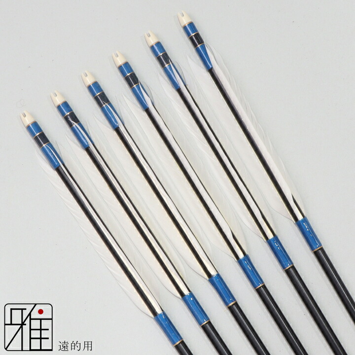 弓道 矢 ジュラルミン矢 6本組 遠的矢 ホワイトグース 1913シャフト黒 矧糸:青系 【送料無料】 翠山弓具店 suizan すいざんきゅうぐてん 【YA197101】