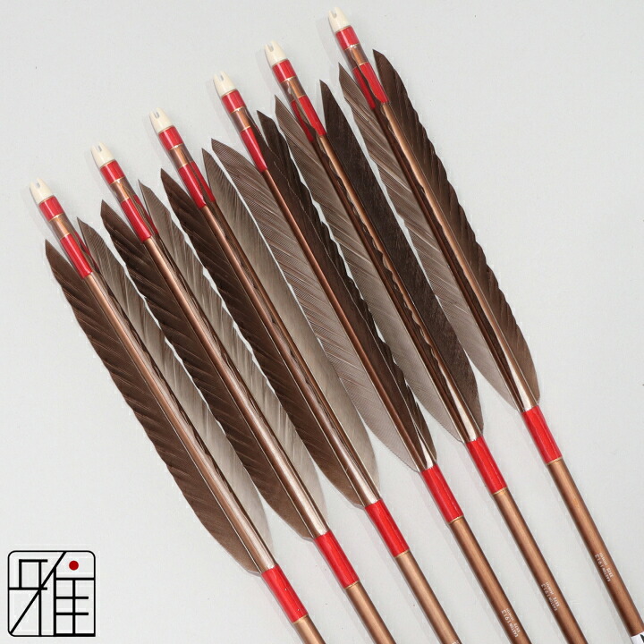 弓道 矢 ジュラルミン矢 6本組黒羽根 手羽 1913茶シャフト矧糸：赤系 【送料無料】翠山弓具店 suizanすいざんきゅうぐてん 【YA194033】｜弓道専門店 翠山弓具店 suizan雅