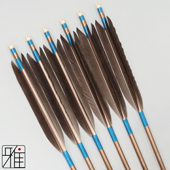 弓道 矢 ジュラルミン矢 6本組黒羽根 手羽 1913茶シャフト矧糸：青系 【送料無料】翠山弓具店 suizanすいざんきゅうぐてん 【YA194052】｜弓道専門店 翠山弓具店 suizan雅