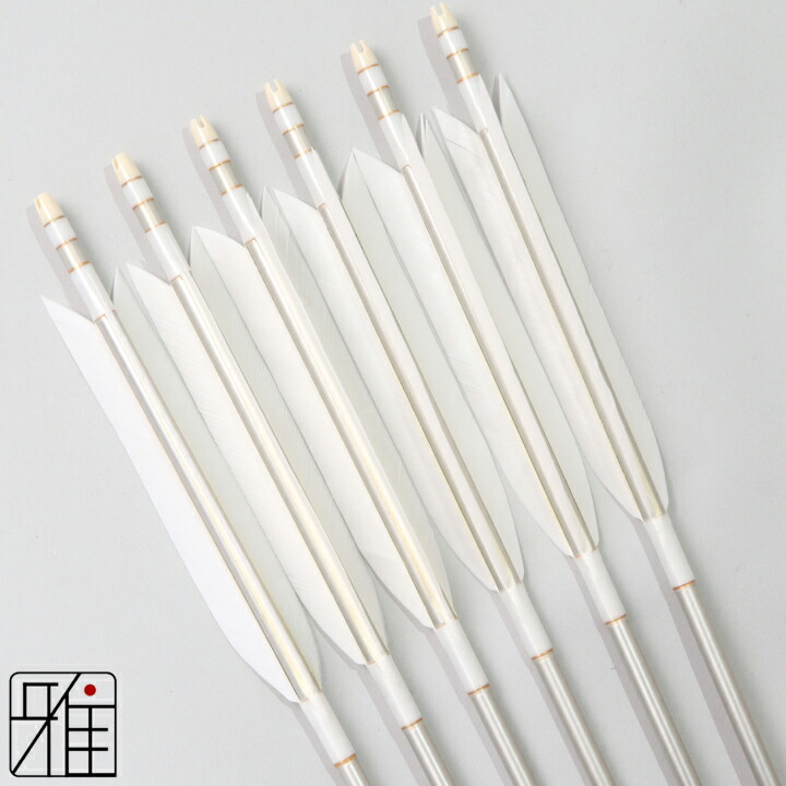 弓道 矢 ジュラルミン矢 6本組 ターキー白羽 1913シャフトシルバー 矧糸：白系 【送料無料】 翠山弓具店 suizan すいざんきゅうぐてん 【YA195062】