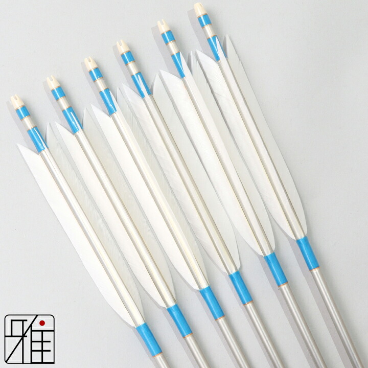 弓道 矢 ジュラルミン矢 6本組 ターキー白羽 1913シャフトシルバー 矧糸：青系 【送料無料】 翠山弓具店 suizan すいざんきゅうぐてん 【YA195064】