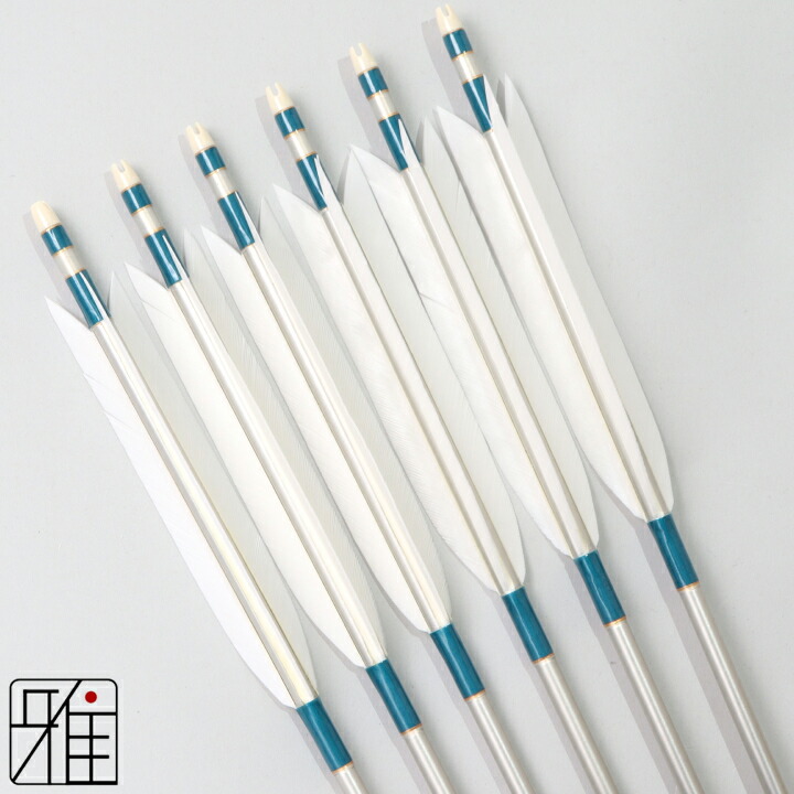 弓道 矢 ジュラルミン矢 6本組 ターキー白羽 1913シャフトシルバー 矧糸：緑系 【送料無料】 翠山弓具店 suizan すいざんきゅうぐてん 【YA195067】