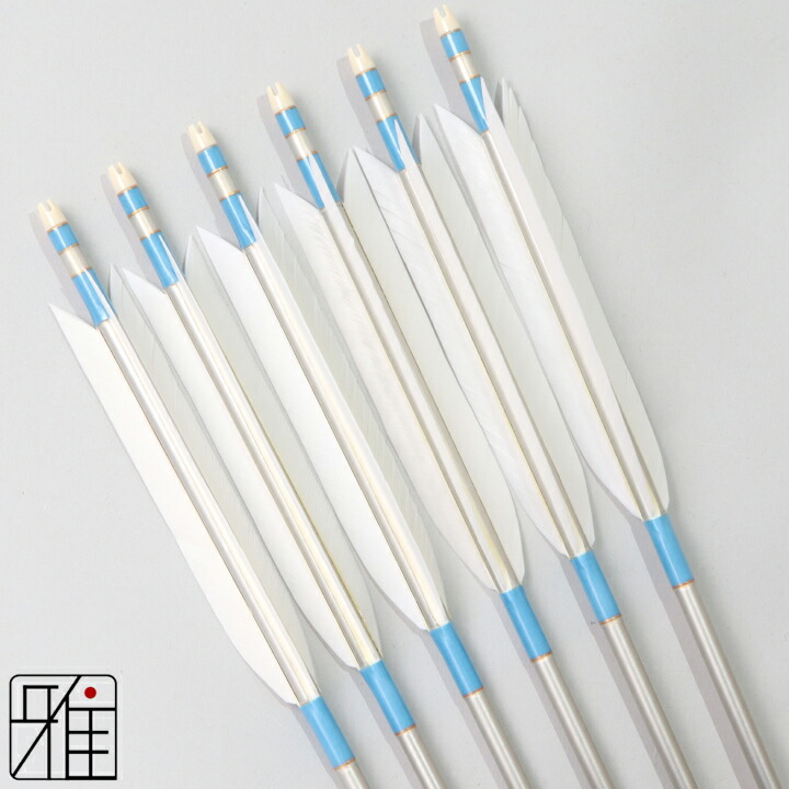 弓道 矢 ジュラルミン矢 6本組 ターキー白羽 1913シャフトシルバー 矧糸：青系 【送料無料】 翠山弓具店 suizan すいざんきゅうぐてん 【YA195077】