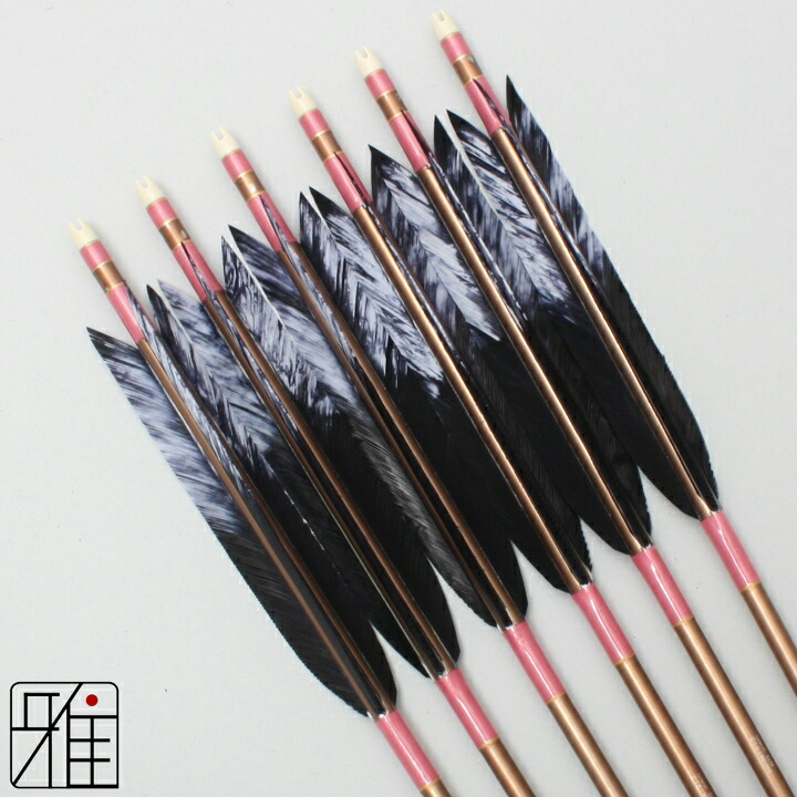 弓道 矢 ジュラルミン矢 6本組 ターキー差斑染羽 1913シャフト茶 矧糸：桃系 【送料無料】 翠山弓具店 suizan すいざんきゅうぐてん 【YA19461】