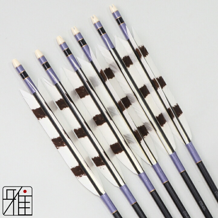 弓道 矢 ジュラルミン矢 6本組 ターキー手描染羽 2015シャフト黒 矧糸:紫系【送料無料】 翠山弓具店 suizan すいざんきゅうぐてん 【YA202032】
