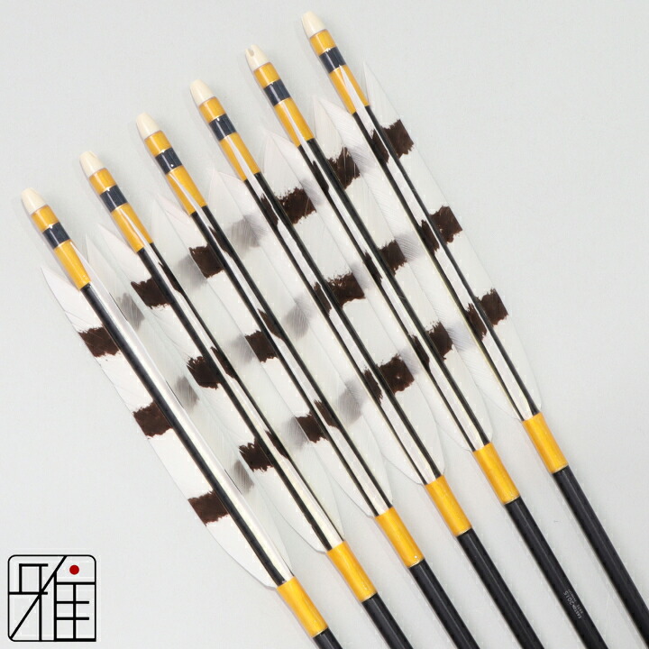 弓道 矢 ジュラルミン矢 6本組 ターキー手描染羽 2015シャフト黒 矧糸：黄系【送料無料】 翠山弓具店 suizan すいざんきゅうぐてん 【YA202046】