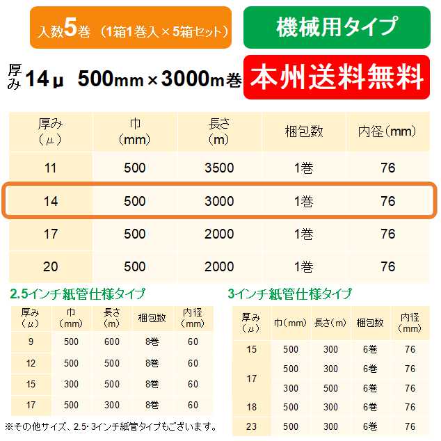 ヒロユキ製 ストレッチフィルム SP 23μ 500ｍｍ×300ｍ巻 1箱6巻入り